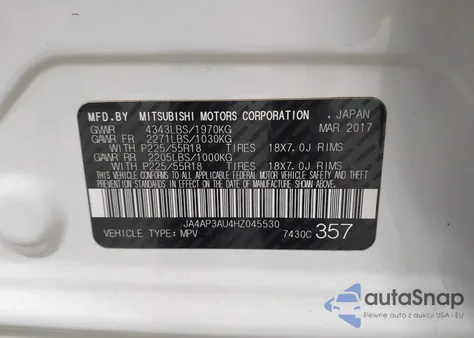 2017 Mitsubishi Outlander Sport 2.0 Le из США, поврежденный, VIN JA4AP3AU4HZ045530